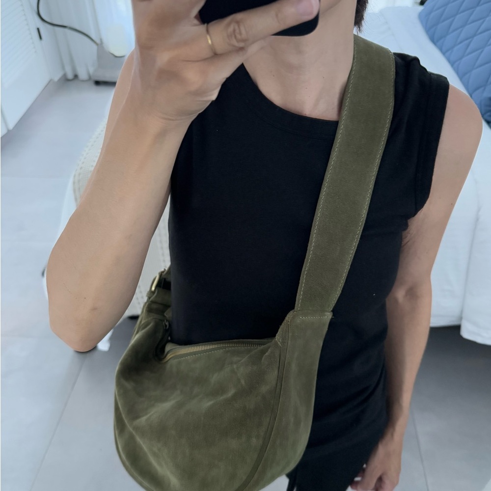Olive Suede genuine leather (description modification) - shoulder bag.